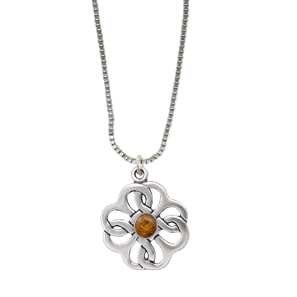 Sterling Silver Celtic Knot Flower Pendant Amber